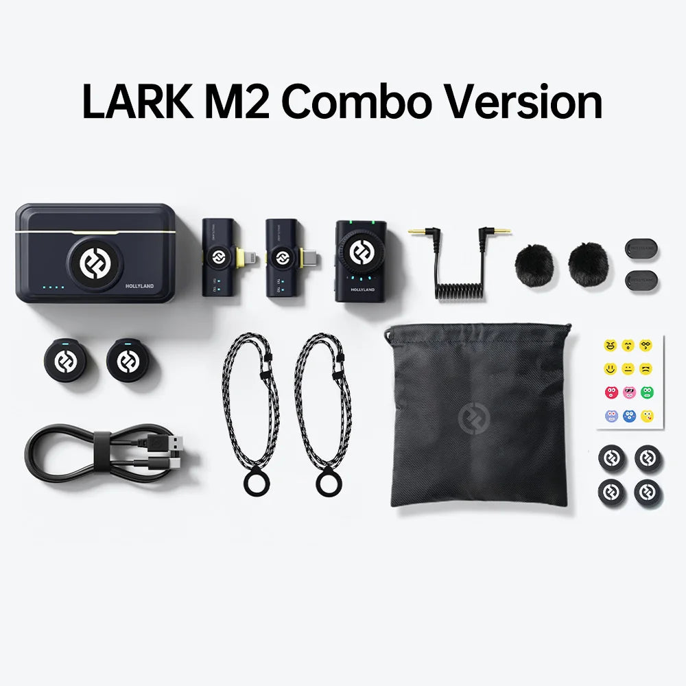 Hollyland Lark M2 Wireless Lavalier Microphone System TX RX Kit 300m Range for iPhone Android Phone Camera Photography Vlog