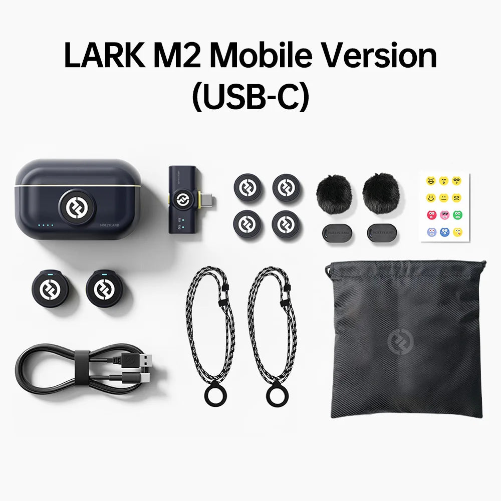Hollyland Lark M2 Wireless Lavalier Microphone System TX RX Kit 300m Range for iPhone Android Phone Camera Photography Vlog